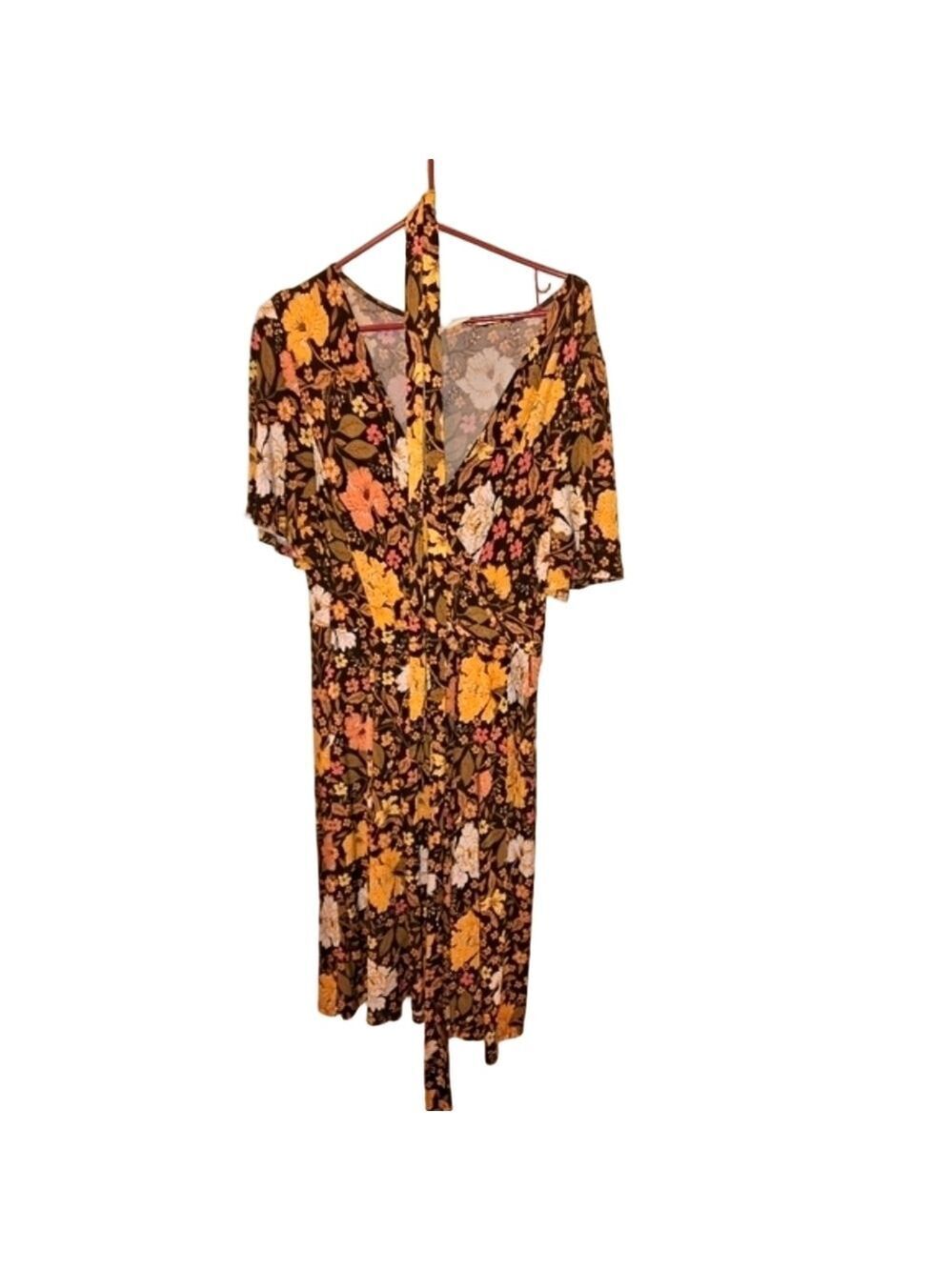 JM Collection Brown Orange Floral Dress Size 16